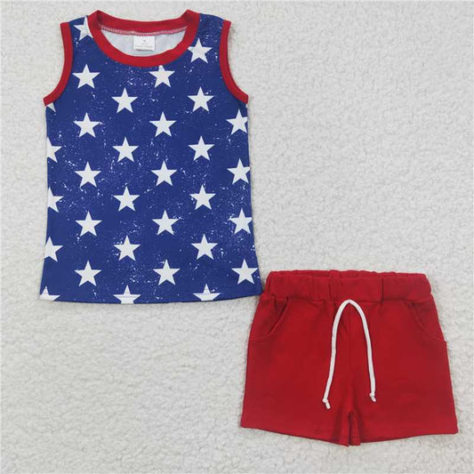 8.9 RTS NO MOQ Baby Boys kids Summer Sets BSSO0220 4th Of July Star Sleeveless Tee Shirts Shorts Sets