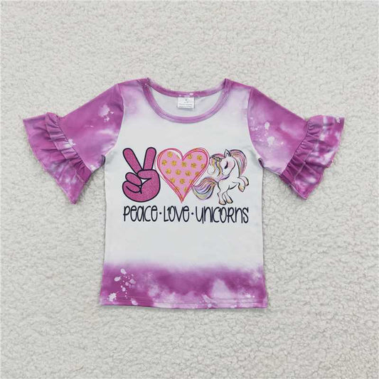 7.25 RTS NO MOQ Summer Baby Girls Short Sleeve GT0161 Short Sleeve Unicorn Purple Shirts Tops
