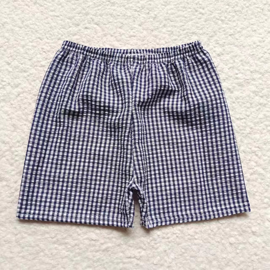 5.16 RTS NO MOQ Baby Boys Summer Pants SS0075 Navy Plaid Seersucker Fabric Shorts
