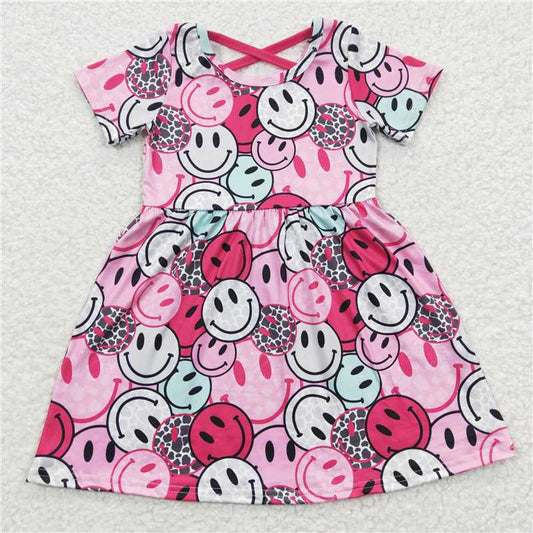 8.4 RTS NO MOQ Summer Baby Girls Dresses GSD0312 Western Pink Short Sleeve Knee Length Dresses