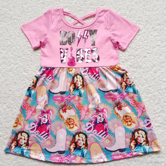 8.4 RTS NO MOQ Summer Baby Girls Dresses GSD0316 Pink Sing Cross Back Knee Length Dresses