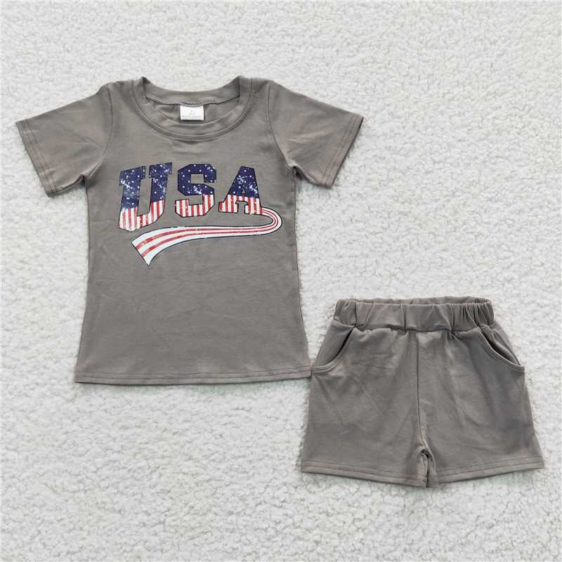 8.9 RTS NO MOQ Baby Boys kids Summer Sets BSSO0202 USA 4th of July Shorts Sets