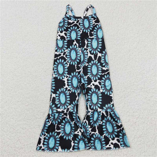 6.25 RTS NO MOQ Summer Baby Girls Bodysuit SR0369 Turquoise Bell Bottom Jumpsuits