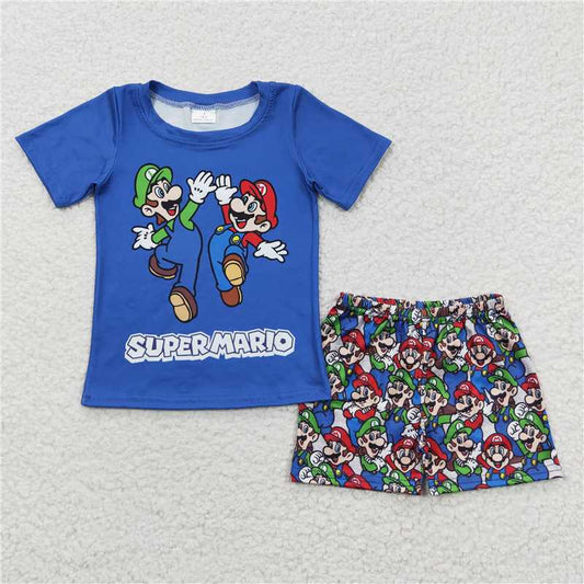 8.8 RTS NO MOQ Baby Boys kids Summer Sets BSSO0258 Twins Blue short sleeves Shirt Clothes Sets