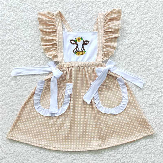 8.4 RTS NO MOQ Summer Baby Girls Dresses GSD0299 Western Cow Sunflowers Knee Length Dresses