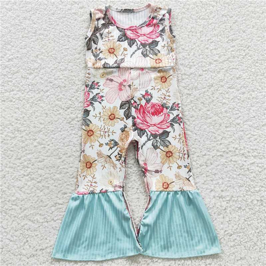 6.25 RTS NO MOQ Summer Baby Girls Bodysuit SR0368 Flowers Bell Bottom Jumpsuits