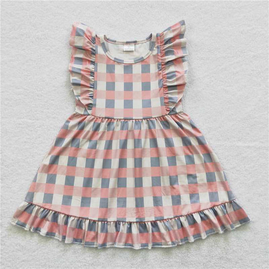 8.2 RTS NO MOQ Summer Baby Girls Dresses GSD0364 Plaid Ruffle Knee Length Dresses