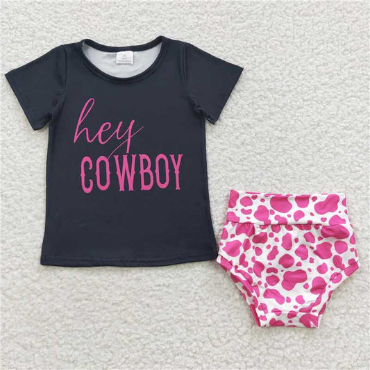 RTS NO MOQ Baby Girls Summer Outifts GBO0132 Hey Cowboy Pink Leopard Bummie Sets