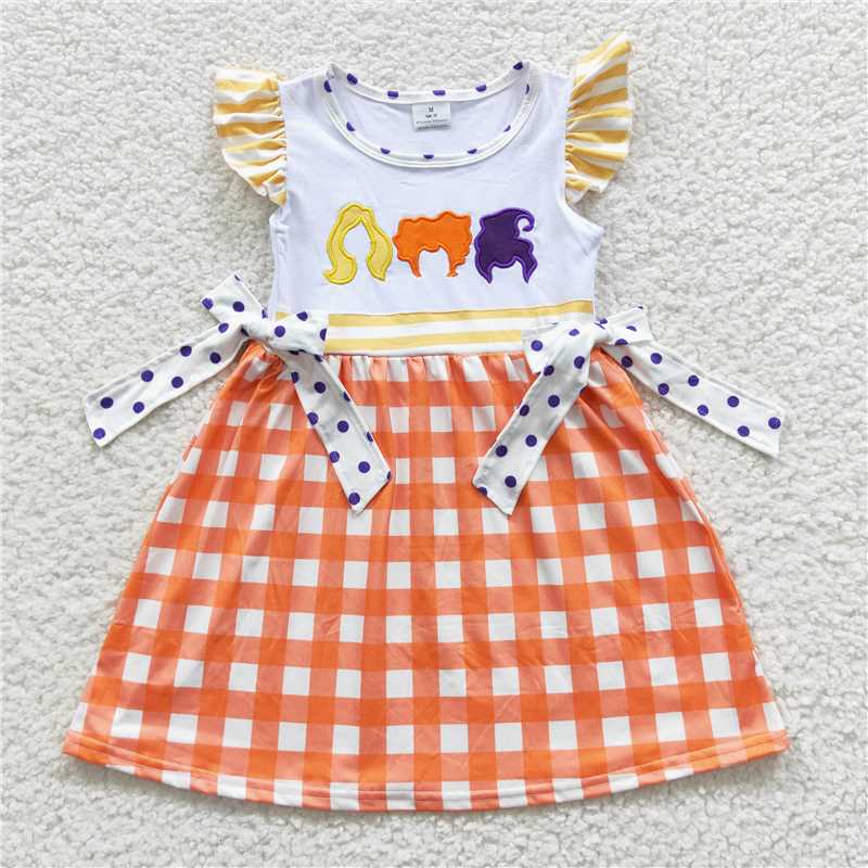 8.2 RTS NO MOQ Summer Baby Girls Dresses GSD0382 Halloween Sisters Orange Bow Dresses