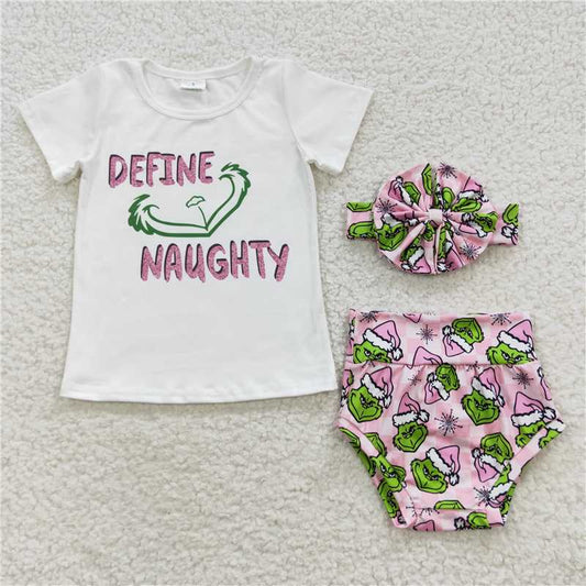 5.24 RTS NO MOQ Baby Girls Summer Outifts GBO0169 Christmas Frog Pink Green Bummie Sets