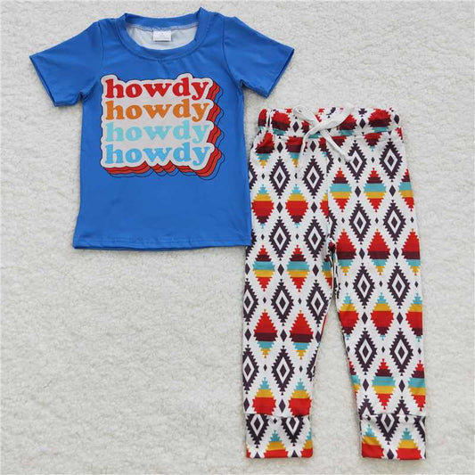 7.19 RTS NO MOQ Baby Boys Summer Sets BSPO0137 Howdy Aztec Pants Pajamas Clothes Sets