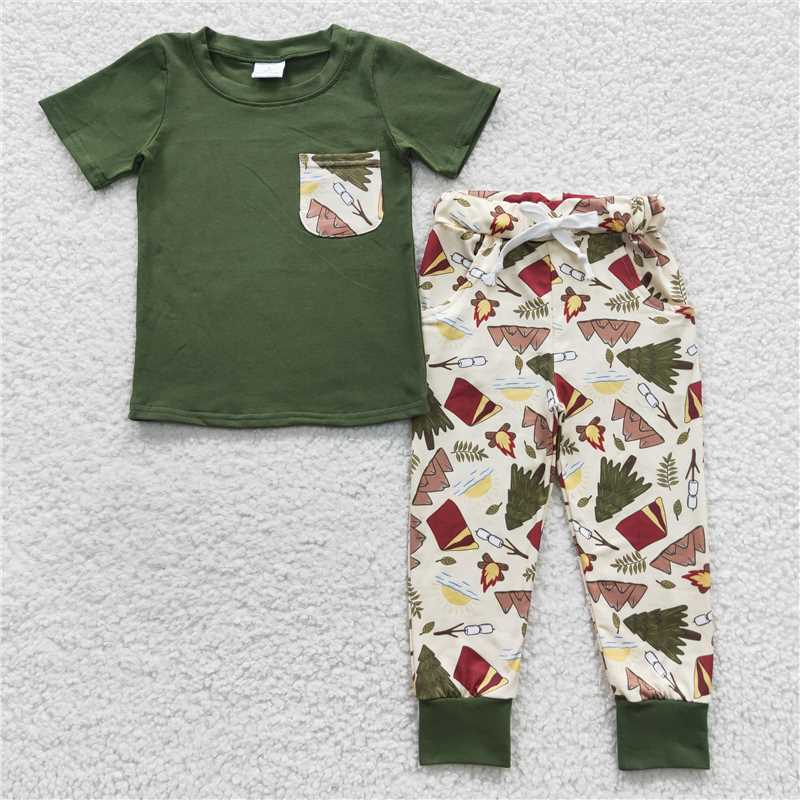 7.3 RTS NO MOQ Baby Boys Summer Sets BSPO0127 Magic Tee Pocket Shirt Pants Clothes Sets