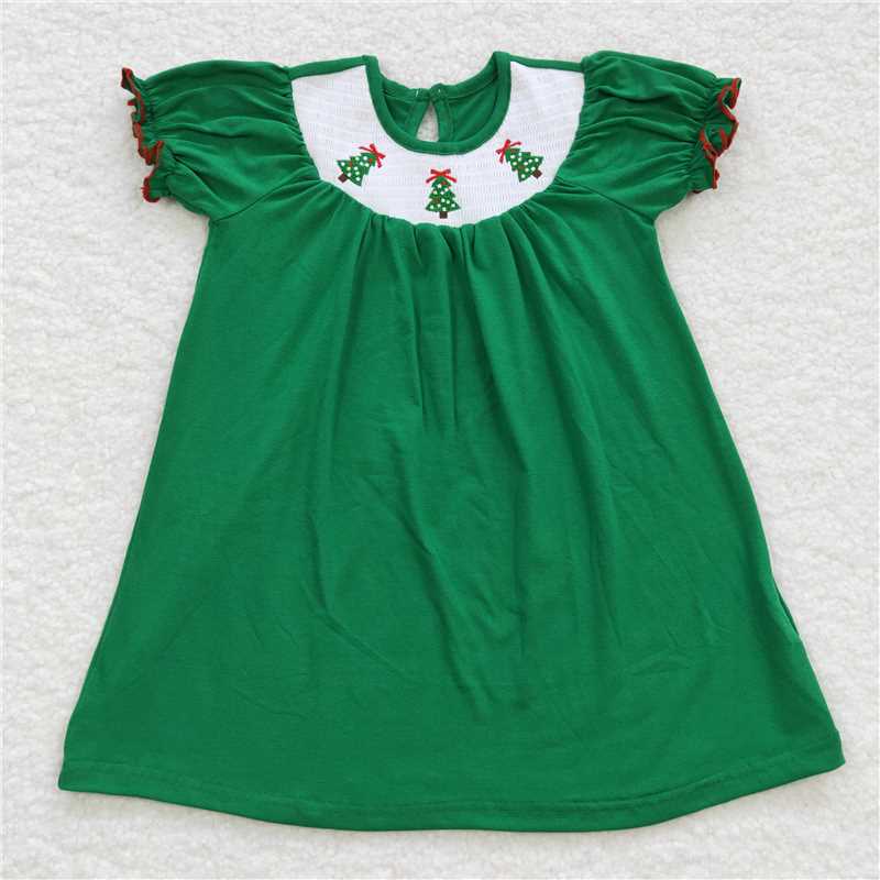 8.2 RTS NO MOQ Summer Baby Girls Dresses GSD0432 Christmas Tree Smocked Dresses