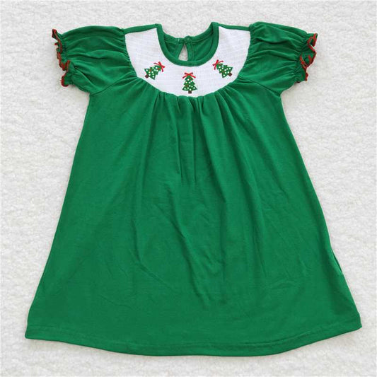 8.2 RTS NO MOQ Summer Baby Girls Dresses GSD0432 Christmas Tree Smocked Dresses