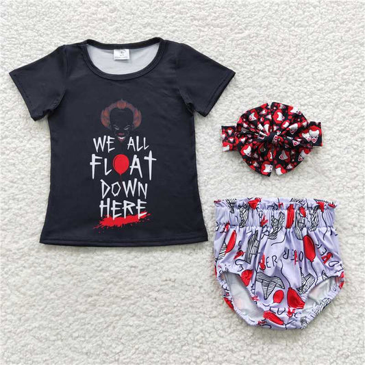 5.24 RTS NO MOQ Baby Girls Summer Outifts GBO0171 Halloween Purple Black Bummie Sets