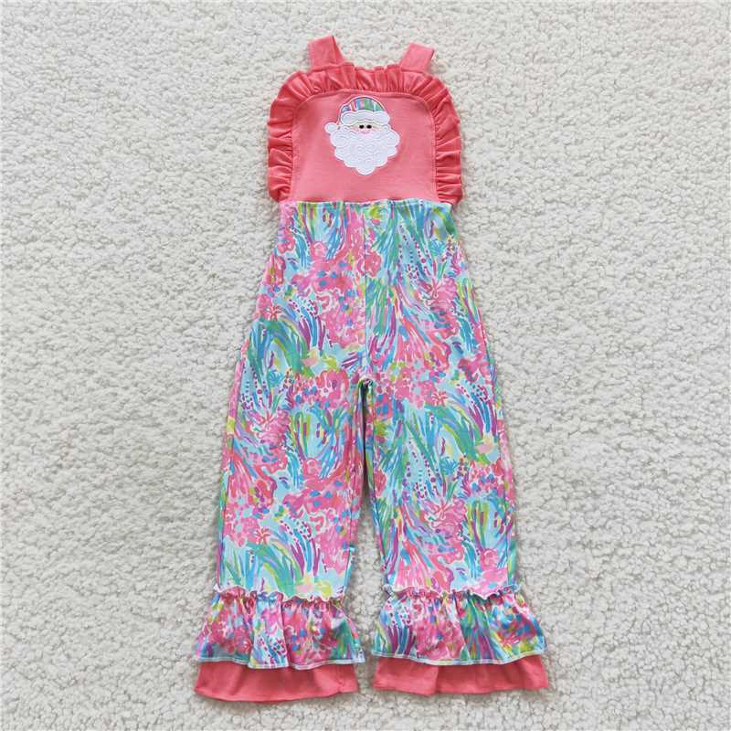 RTS NO MOQ Summer Baby Girls Bodysuit SR0404 Santa Pink Tie Dye Bell Bottom Jumpsuits Overall