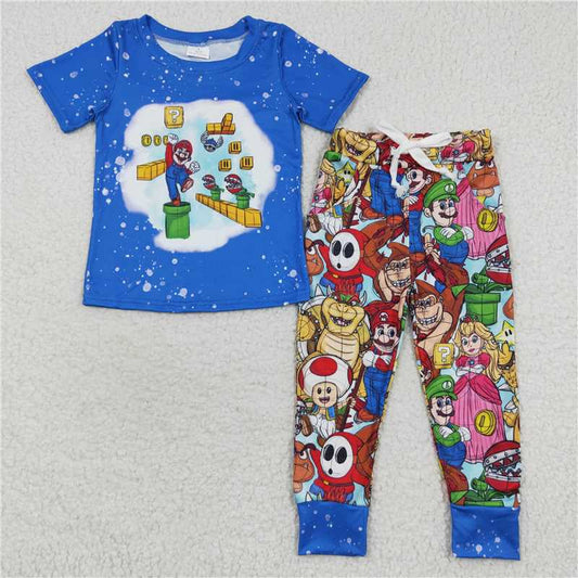 7.3 RTS NO MOQ Baby Boys Summer Sets BSPO0142 Blue Game Pants Clothing Sets