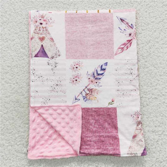 RTS NO MOQ Baby Kids Carpet BL0066 Pink Feather Teepee Print Blankets