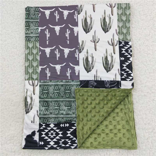 RTS NO MOQ Baby Kids Carpet BL0064 Bull Skull Cactus Aztec Western Patchwork Blankets