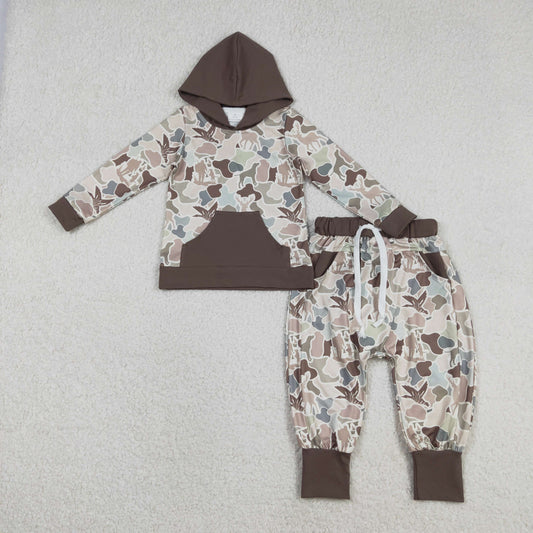 RTS Baby Boys Long Sleeves Dogs Ducks Deer Camo Pocket Hoodie Shirt Pants Hunting Set