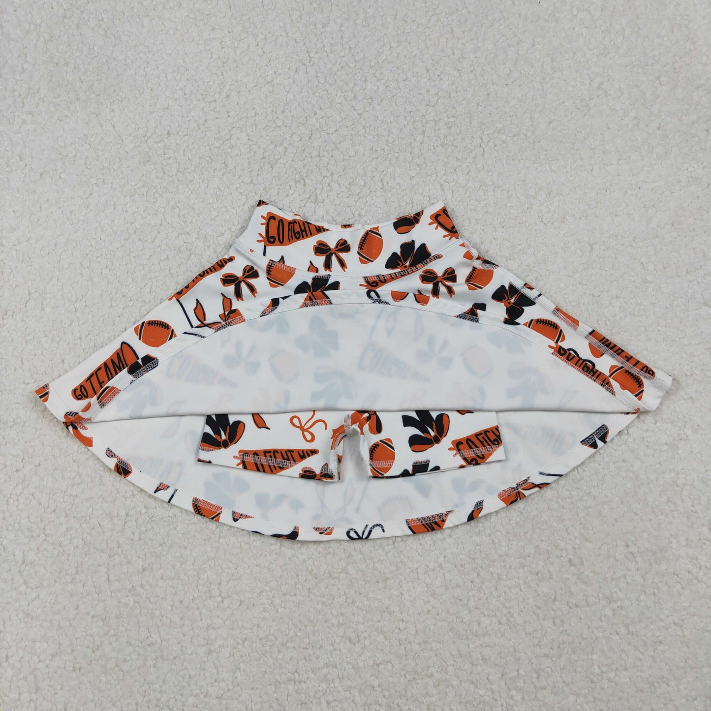 RTS Baby Girl Orange Football Bows Cheer Summer Yoga Active Shorts Skirt Skort