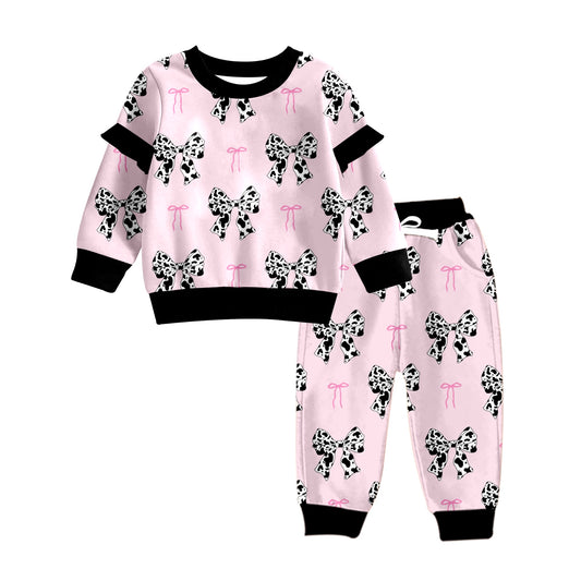 MOQ:5  Bow Kid Long Sleeve Wholesale Boutique Kid Clothing Outfits