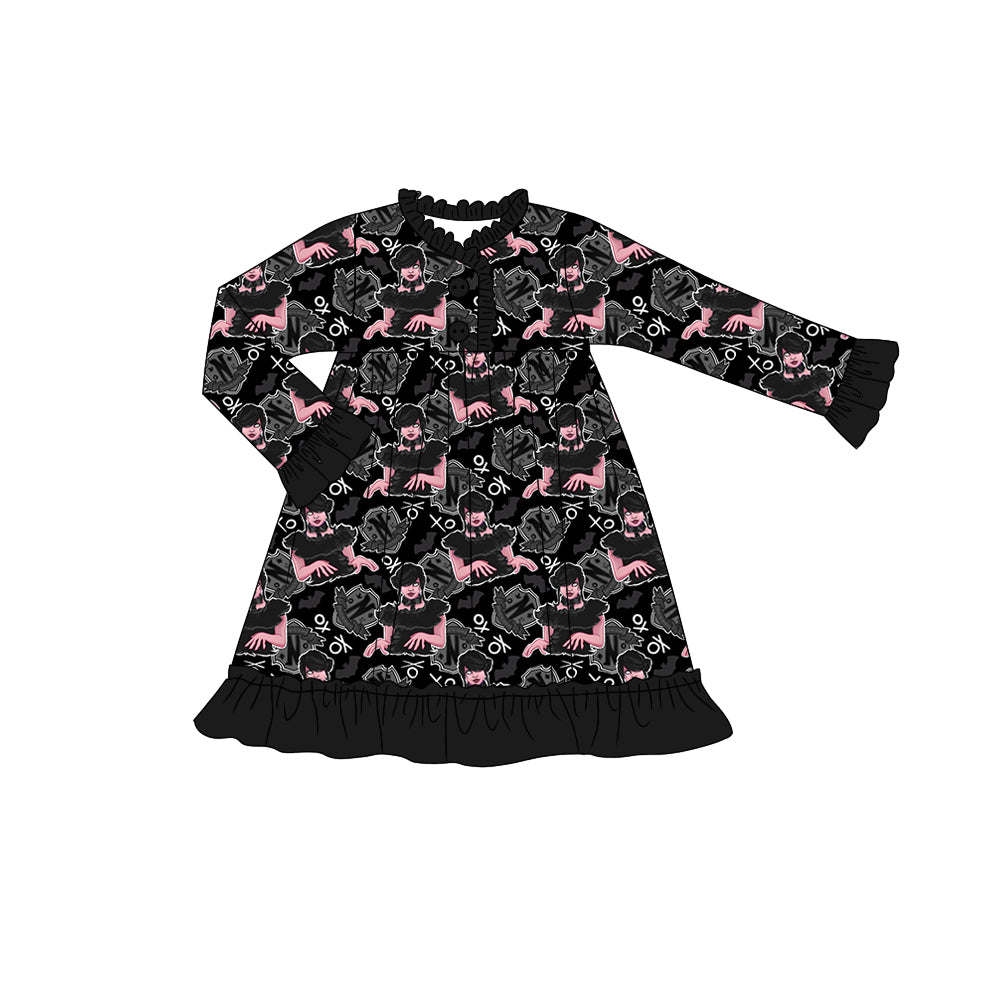 MOQ:5 Black Cute Girl Long Sleeve Wholesale Boutique Kid Clothing Kid Dresses