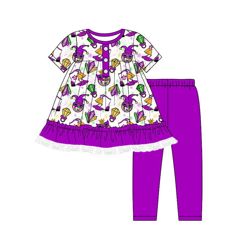 MOQ:5 Purple Kid Short Sleeve Wholesale Boutique Kid Clothing