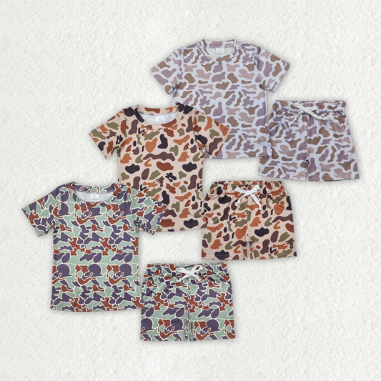 RTS NO MOQ Summer Sibling Baby Boys 3 Colors Camouflage Hunting Shirt Shorts Outfits Sets