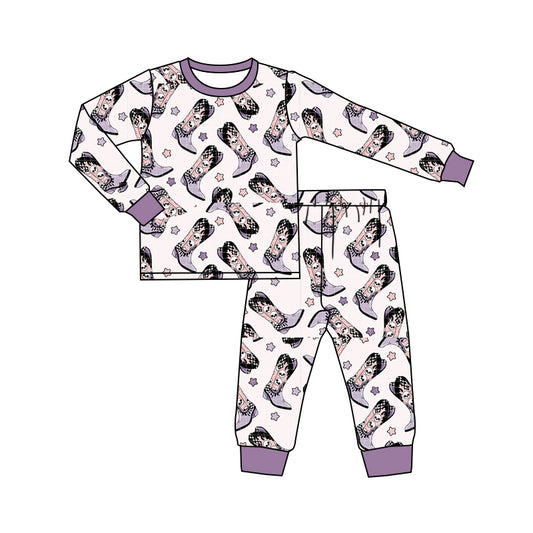 MOQ:5 Purple Boots Kid Long Sleeve Wholesale Boutique Kid Clothing