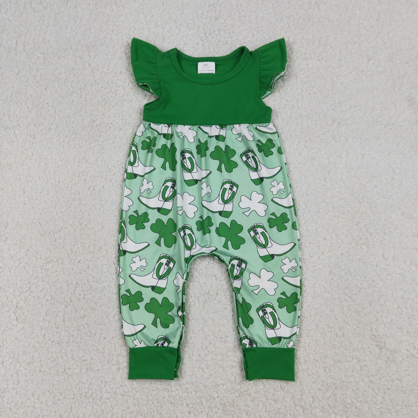 RTS Sibling Baby Girls Kids Short Sleeves Clovers Boots St Patrick Green Romper Dress