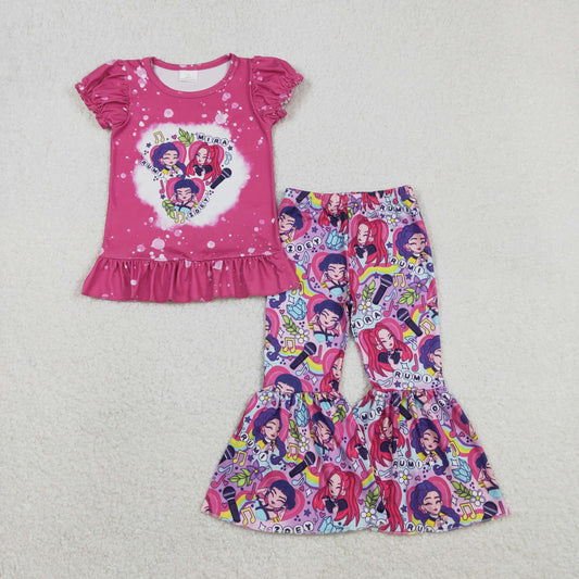 RTS Baby Girls Short Sleeves Pink Shirt Singer Character Hearts Flower Pants Clothes Set