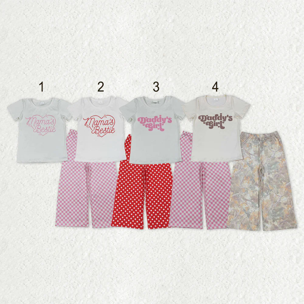 RTS Sibling Baby Girls Kids Short Sleeves Mama's Daddy's Hearts Shirt Plaid Camo Pants Clothes Sets