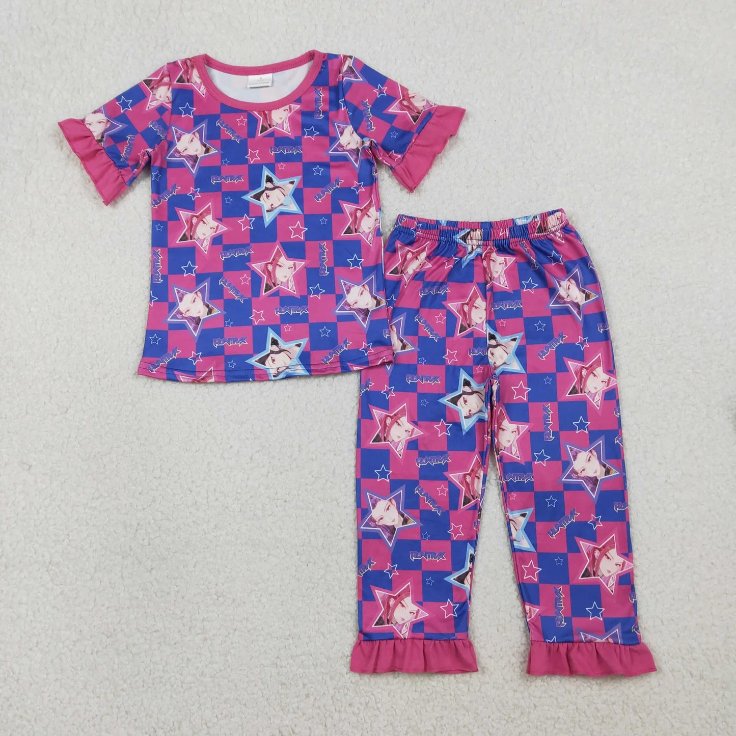 RTS Sibling Baby Girls Kids Short Sleeves Singer Stars Plaid Dress Pajamas Set