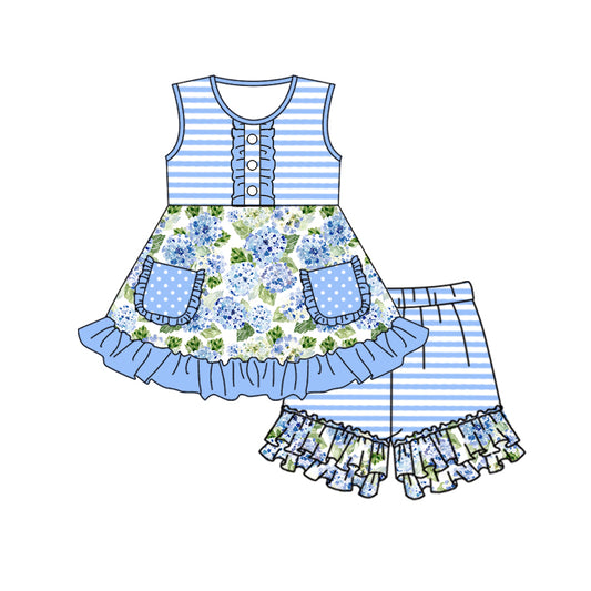 MOQ:5  Floral Short Sleeve Wholesale Boutique Kid Clothing Set