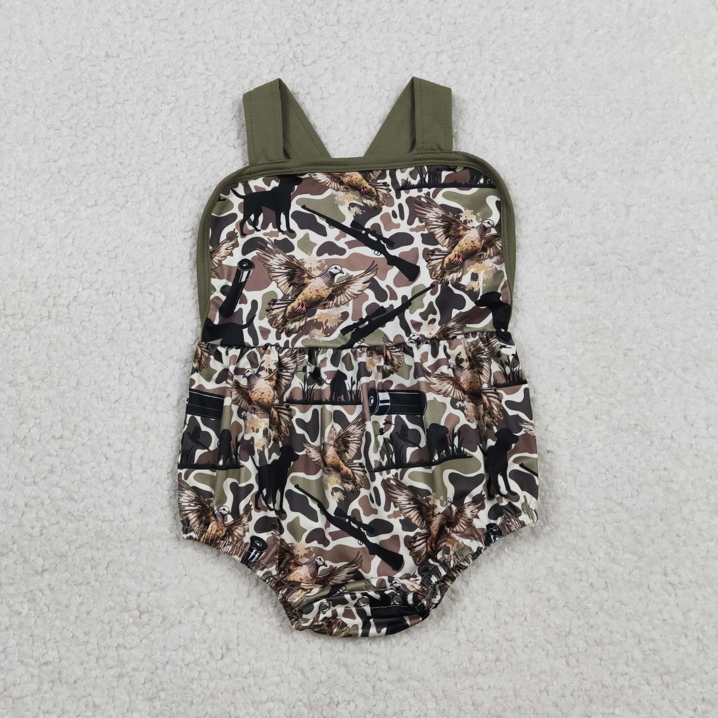 Baby Boys Infant Sleeveless Ducks Dogs Camo Hunting Bubble Romper RTS