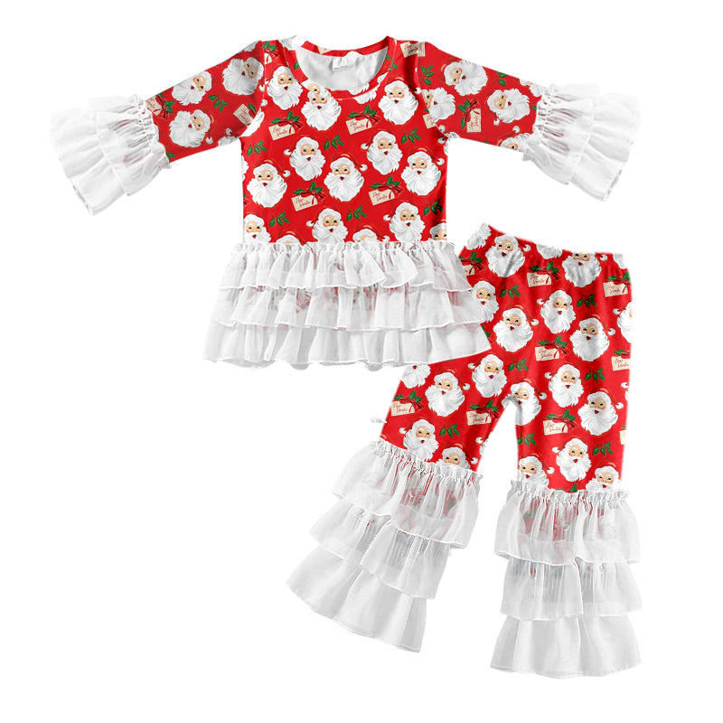 MOQ:5 Red Christmas Santa Kid Long Sleeve Wholesale Boutique Kid Clothing Outfits