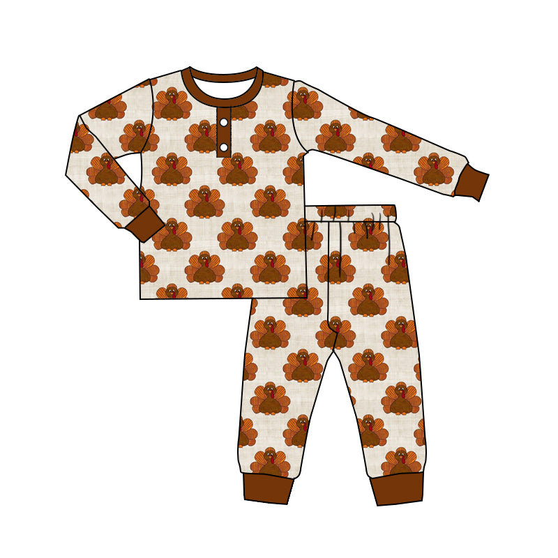 MOQ:5  Turkey Brown Boy Long Sleeve Wholesale Boutique Kid Clothing Set