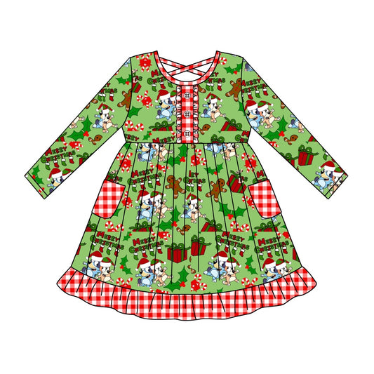 MOQ:5  Green Girl Long Sleeve Wholesale Boutique Kid Clothing Kid Dress