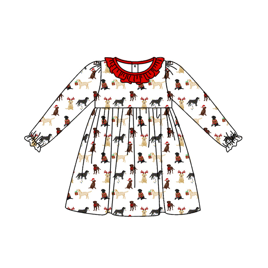 MOQ:5 Santa Cute Girl Long Sleeve Wholesale Boutique Kid Clothing Kid Dresses