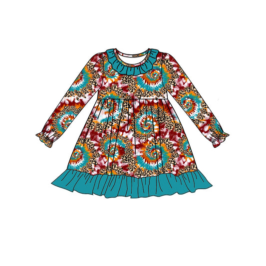 MOQ:5 Blue Girl Long Sleeve Wholesale Boutique Kid Clothing Kid Dresses