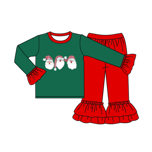 MOQ:5  Christmas Santa Ruffle Long Sleeve Wholesale Boutique Kid Clothing Set