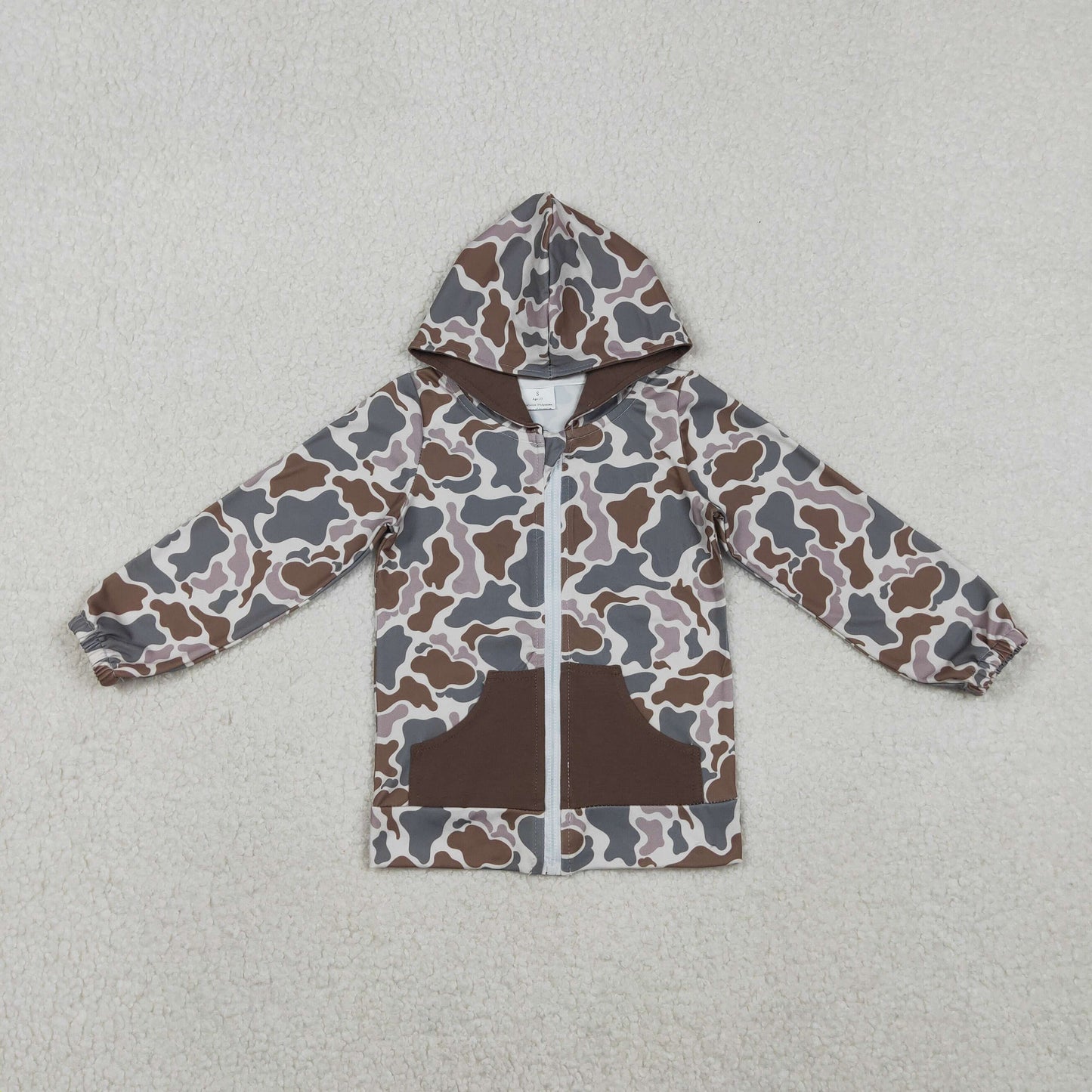 RTS Boys Kids Long Sleeves Camo Hoodie Zipper Pockets Cardigan Tops