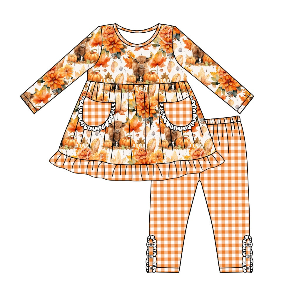 MOQ:5 Orange Long Sleeve Wholesale Boutique Kid Outfit