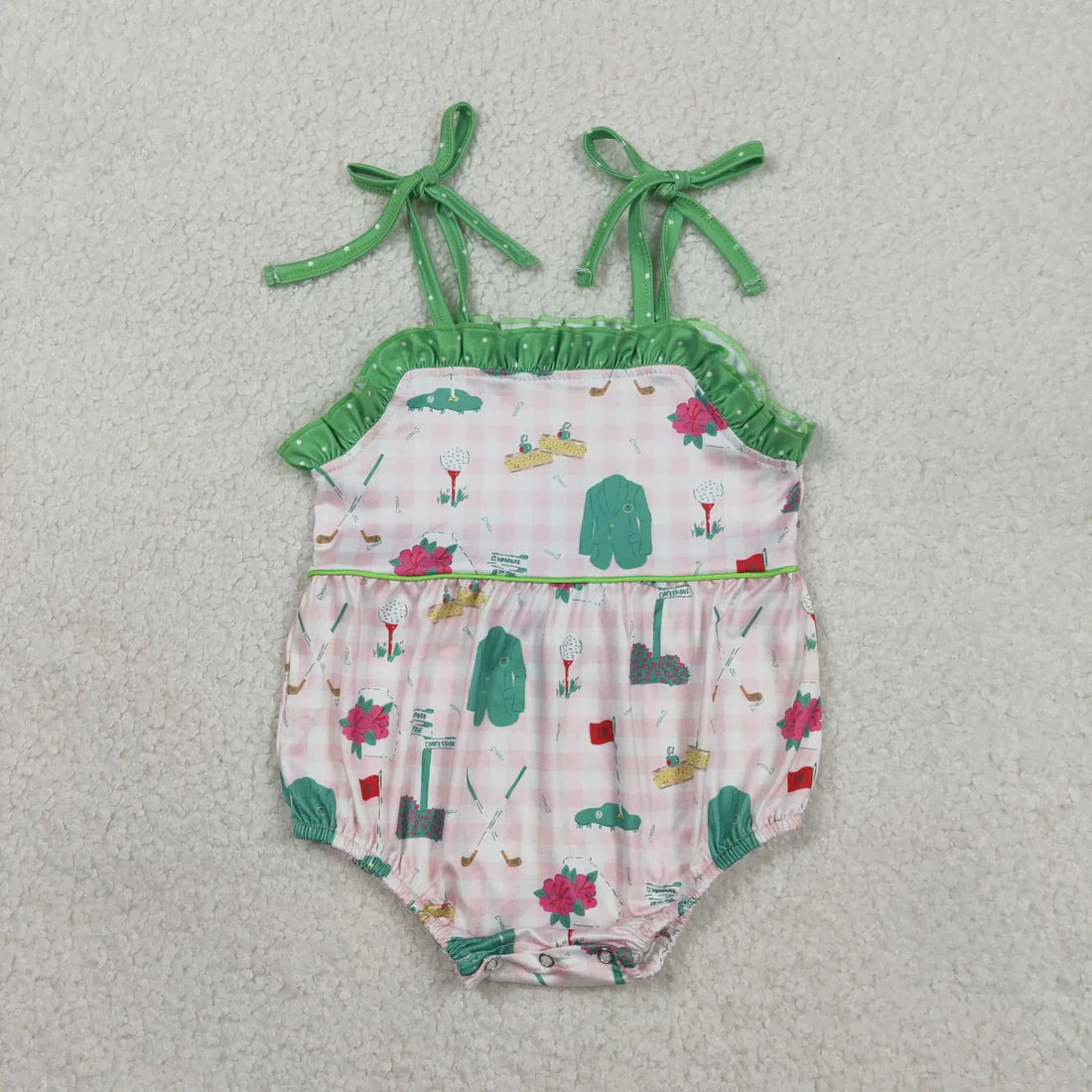 RTS Sibling Baby Girls Kids Straps Golf Plaid Summer Bubble Romper Set