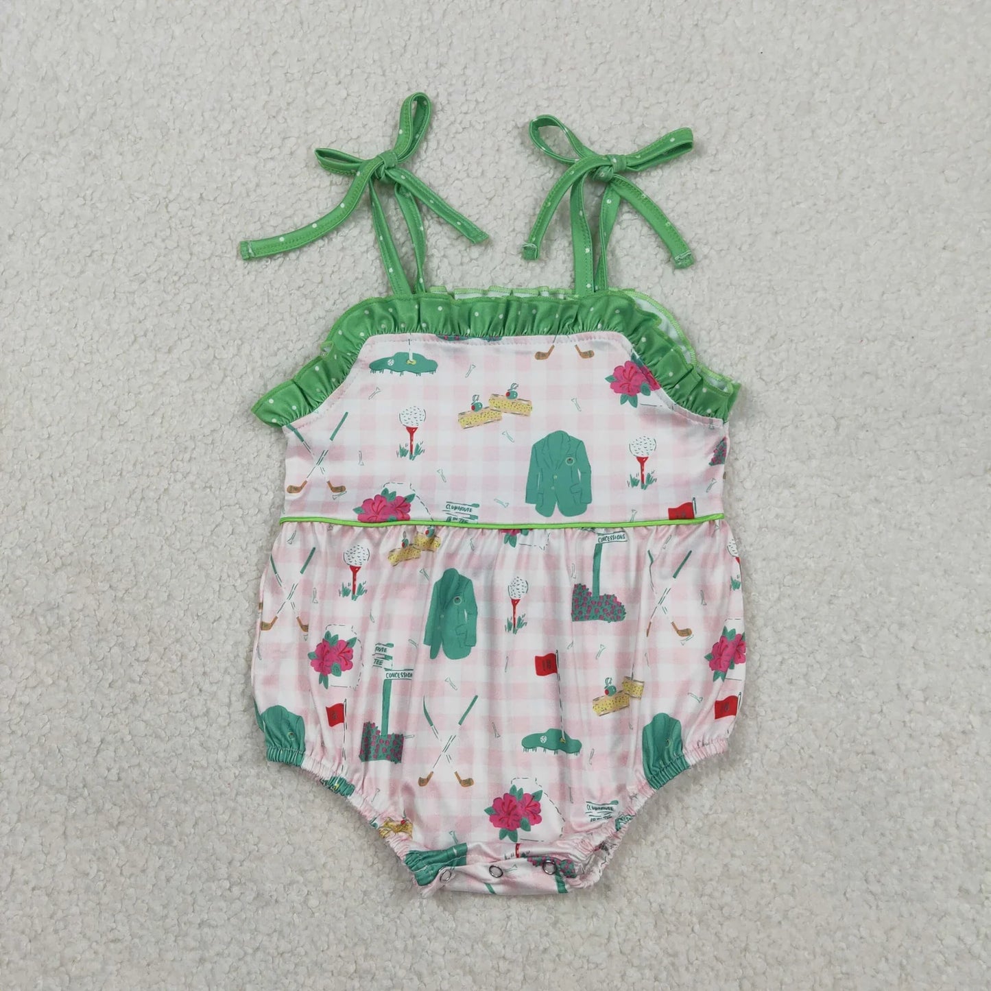 RTS Sibling Baby Girls Kids Straps Golf Plaid Summer Bubble Romper Set