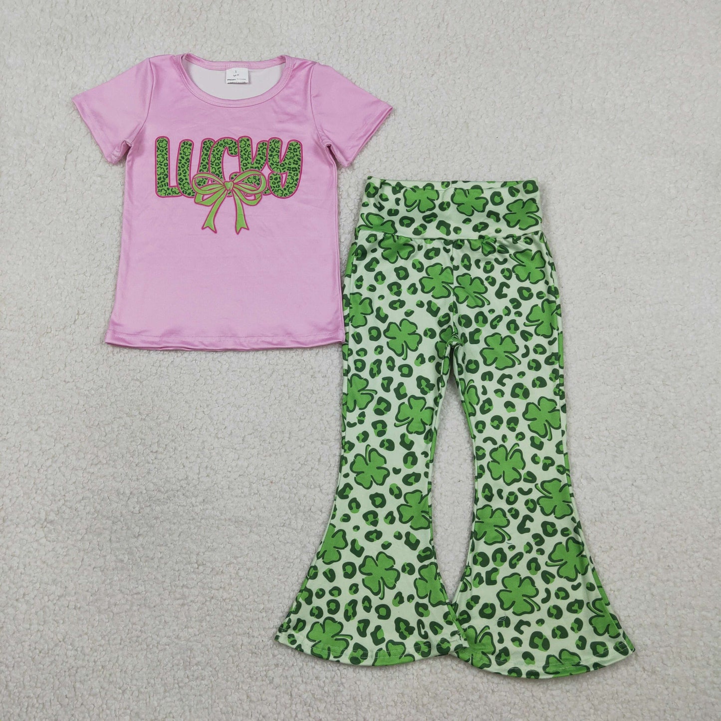 Baby Girls Kids Short Sleeves Bow Shirt Clovers Pants St Patrick Clothes Set RTS