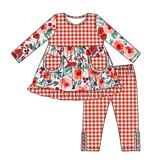 MOQ:5 Red Girl Long Sleeve Wholesale Boutique Kid Outfit