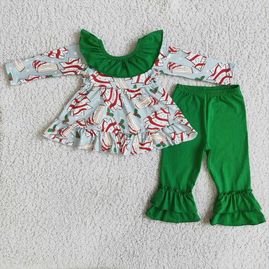 6 A0-12 Girls Christmas Outfit With Green Bow on the Back