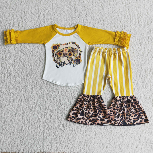 6 A0-3 Sunflower Children Long Sleeve Clothing Kid Summer Boutique Outfits